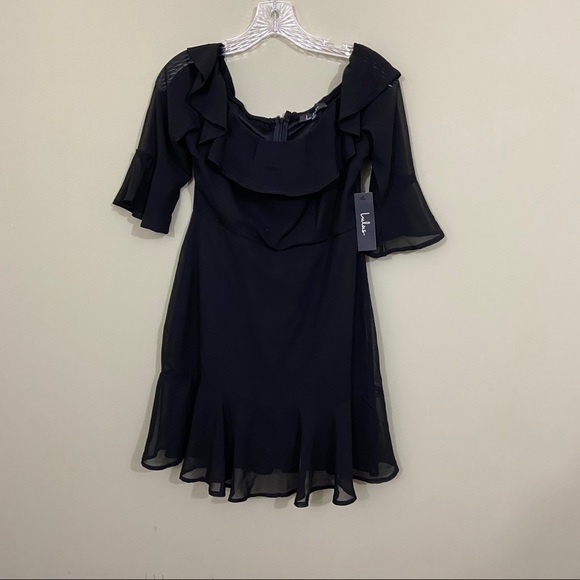 🆕 Lulus Sz Md Romantic Mood Black Off Shoulder - Picture 3 of 8